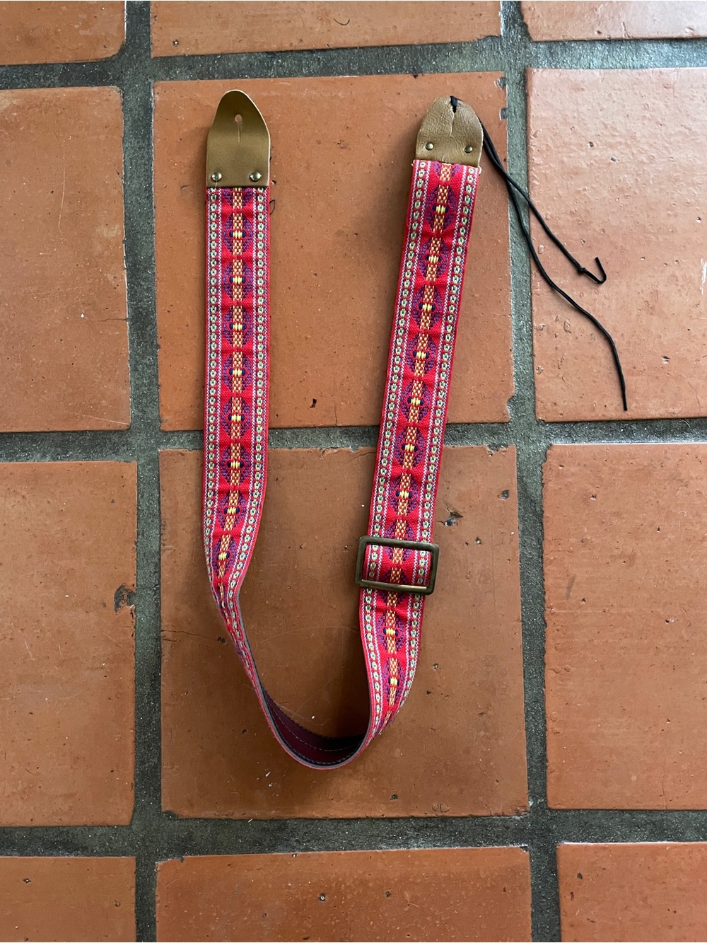 True vintage 1970s Woven Red Patterned Adjustable Guitar Strap